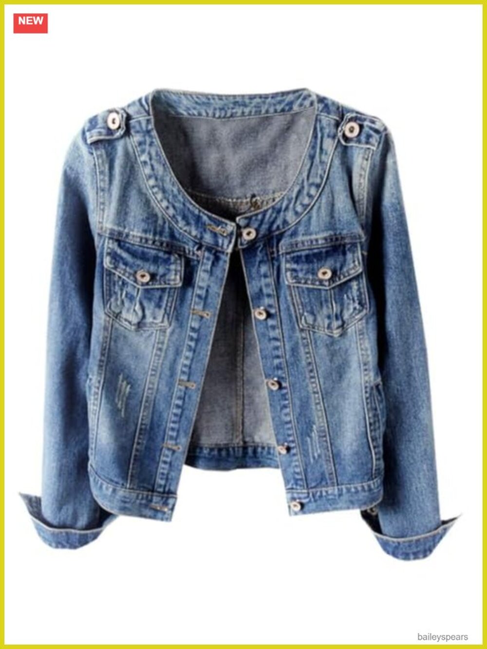 Collarless Button Down Long Sleeve Denim Jacket